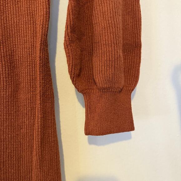Abercrombie & Fitch Ribbed Knit Puff Sleeve Sweater Midi Brown Dress Medium, MP - Picture 7 of 8